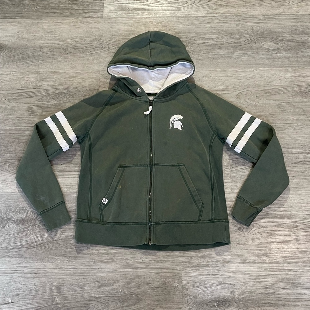 Vintage Michigan state women's dark faded green zip up hoodie